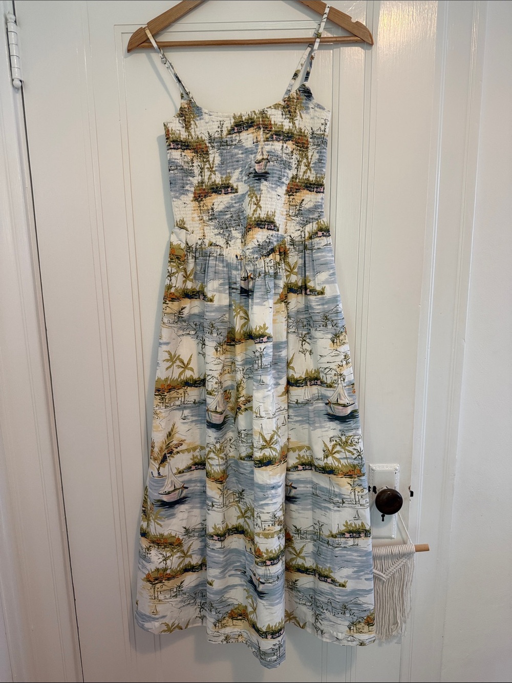 A&F Sydney Smocked Dipped-Waist Midi Dress